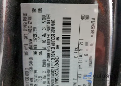 2018 Ford Escape Se from USA, damaged, VIN 1FMCU9GDXJUB65803